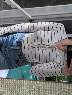 Cotton Candy White Striped Lace-Up Bodysuit